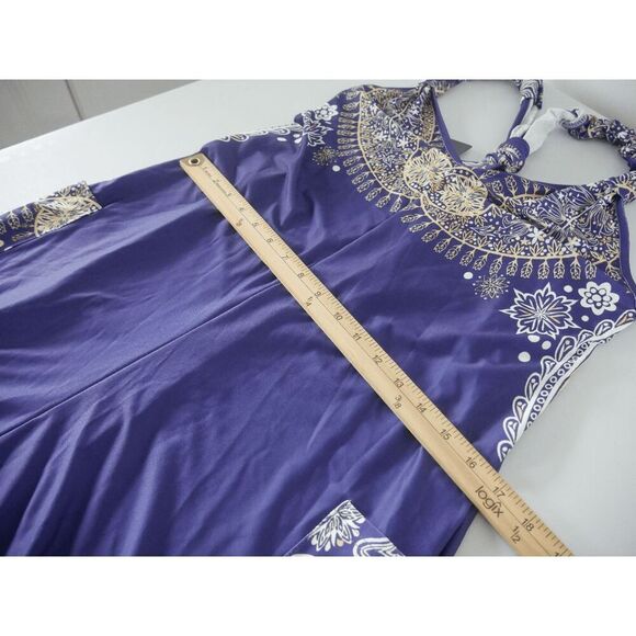 Women's Purple Geometric Print Racerback Pockets Cuffed Ankle Jumpsuit M - Picture 10 of 12